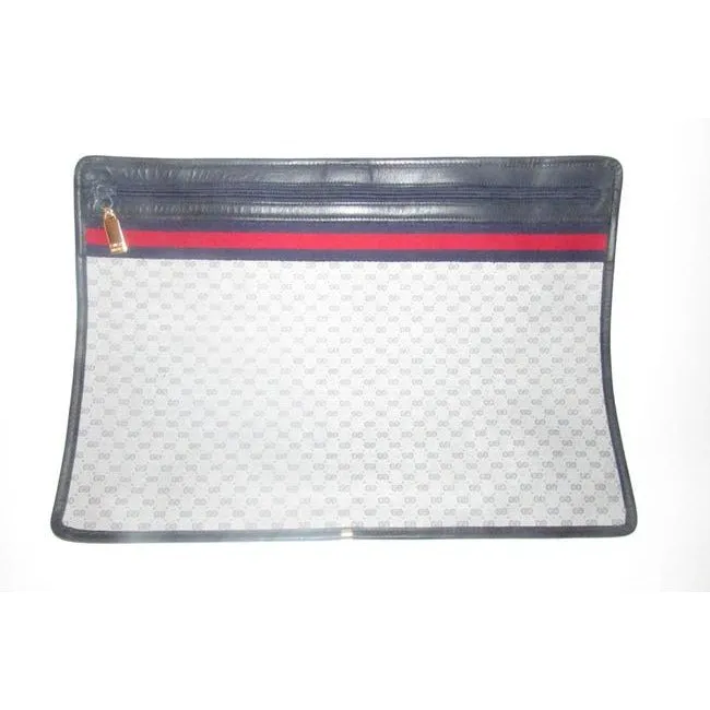 Gucci Early Xl Web Supreme Portfolio Purse Navy Blue Small G Logo Print Coated Canvas And Navy