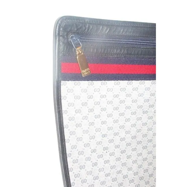 Gucci Early Xl Web Supreme Portfolio Purse Navy Blue Small G Logo Print Coated Canvas And Navy