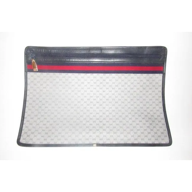 Gucci Early Xl Web Supreme Portfolio Purse Navy Blue Small G Logo Print Coated Canvas And Navy
