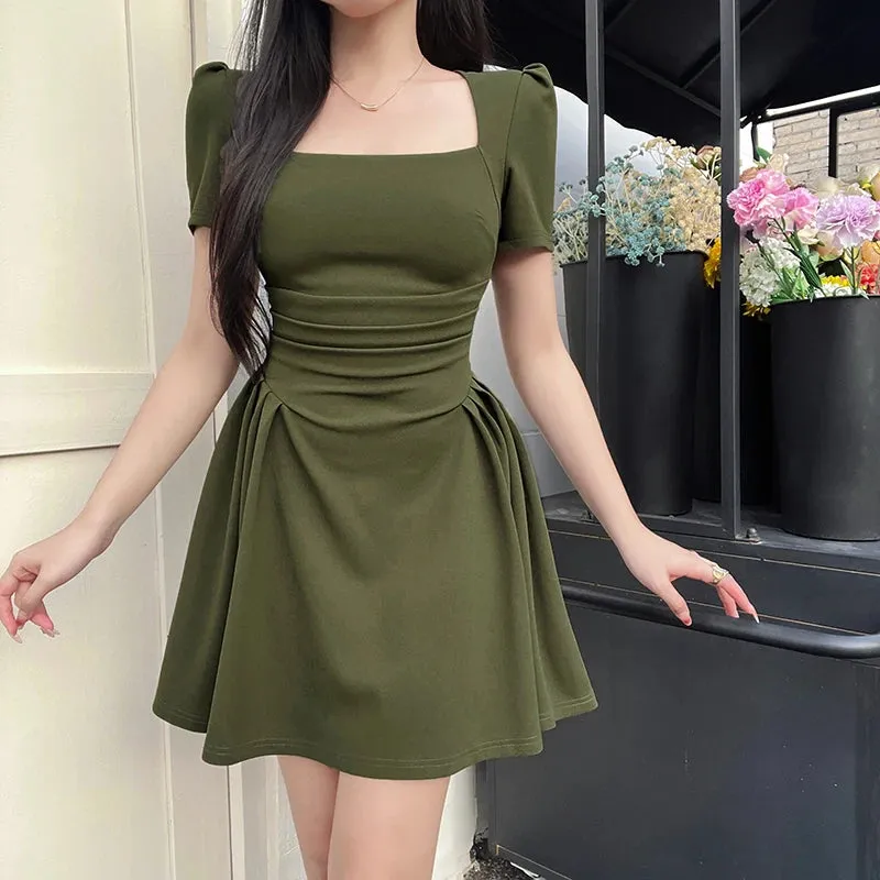 Julia Fashion - Short Pure Color Casual Elegant Mini Dress