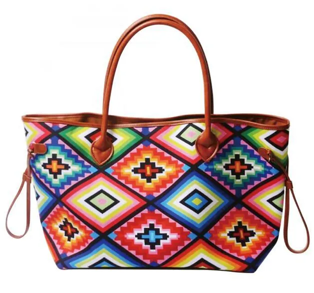 Large Capacity Tote Bag Mixed Color Tribal Hand Shoulder Bag