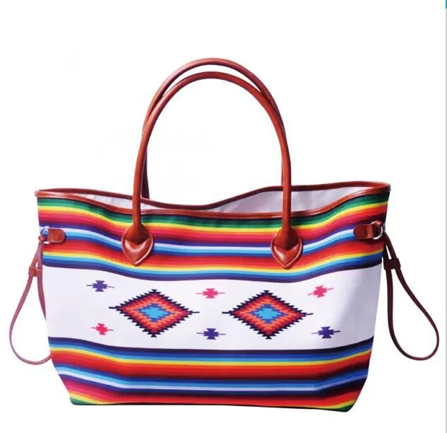 Large Capacity Tote Bag Mixed Color Tribal Hand Shoulder Bag