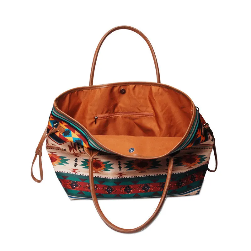Large Capacity Tote Bag Mixed Color Tribal Hand Shoulder Bag