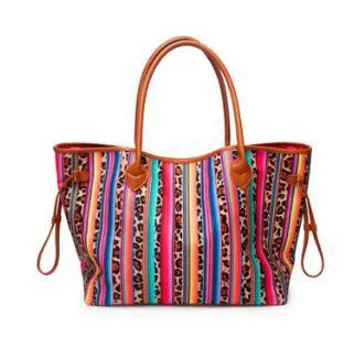 Large Capacity Tote Bag Mixed Color Tribal Hand Shoulder Bag