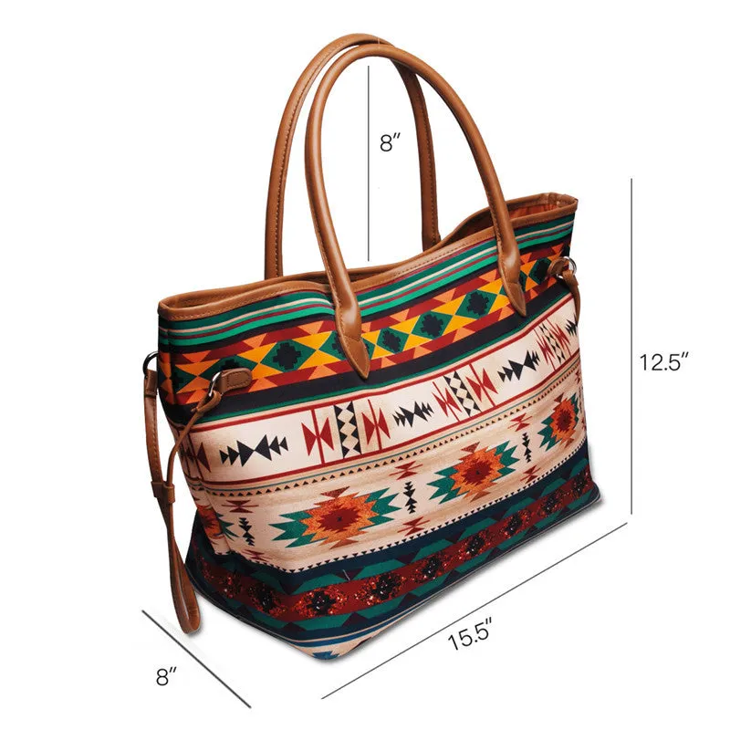 Large Capacity Tote Bag Mixed Color Tribal Hand Shoulder Bag