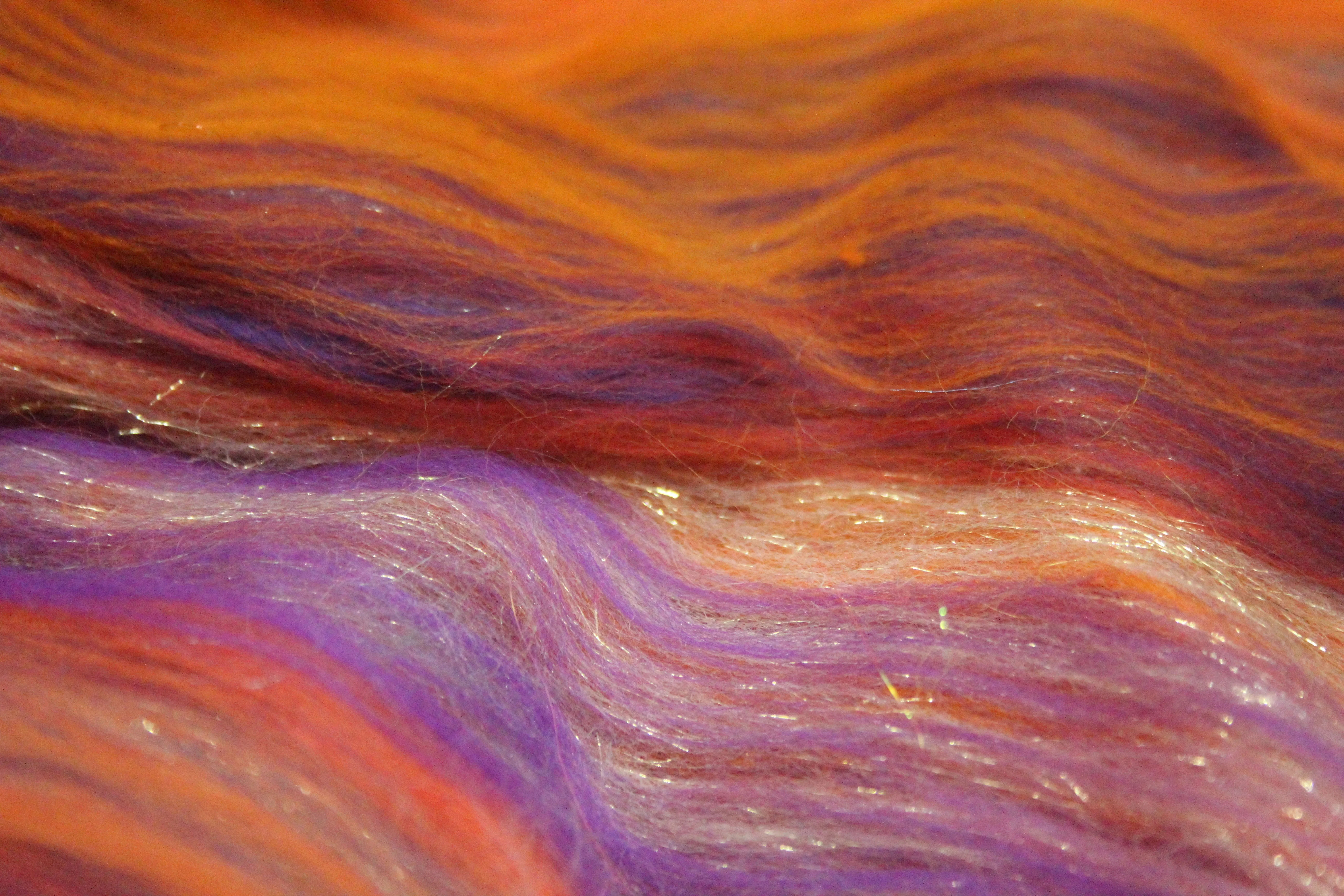Merino Art Batt  - Orange Purple - 96 grams 3.3 oz - Wool for felting, spinning and weaving