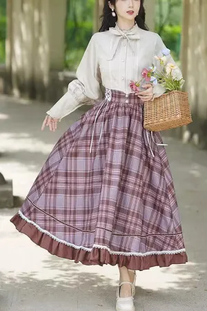 Multi-Color Plaid Print Ruffle Vintage Elegant Princess Lolita Skirt
