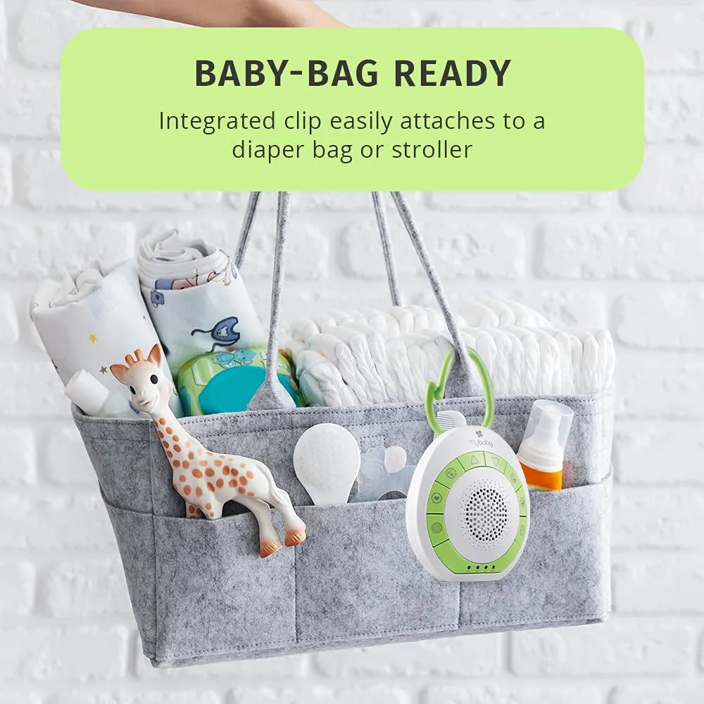 Mybaby Soundspa On‐The‐Go, Plays 4 Soothing Sounds, Adjustable Volume Control, Adjustable Clip for Strollers, Diaper Bags, Car Seats, Small and Lightweight, Auto Timer, MYB‐S115