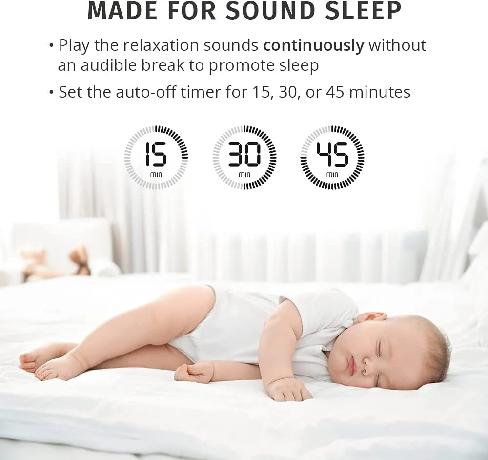Mybaby Soundspa On‐The‐Go, Plays 4 Soothing Sounds, Adjustable Volume Control, Adjustable Clip for Strollers, Diaper Bags, Car Seats, Small and Lightweight, Auto Timer, MYB‐S115