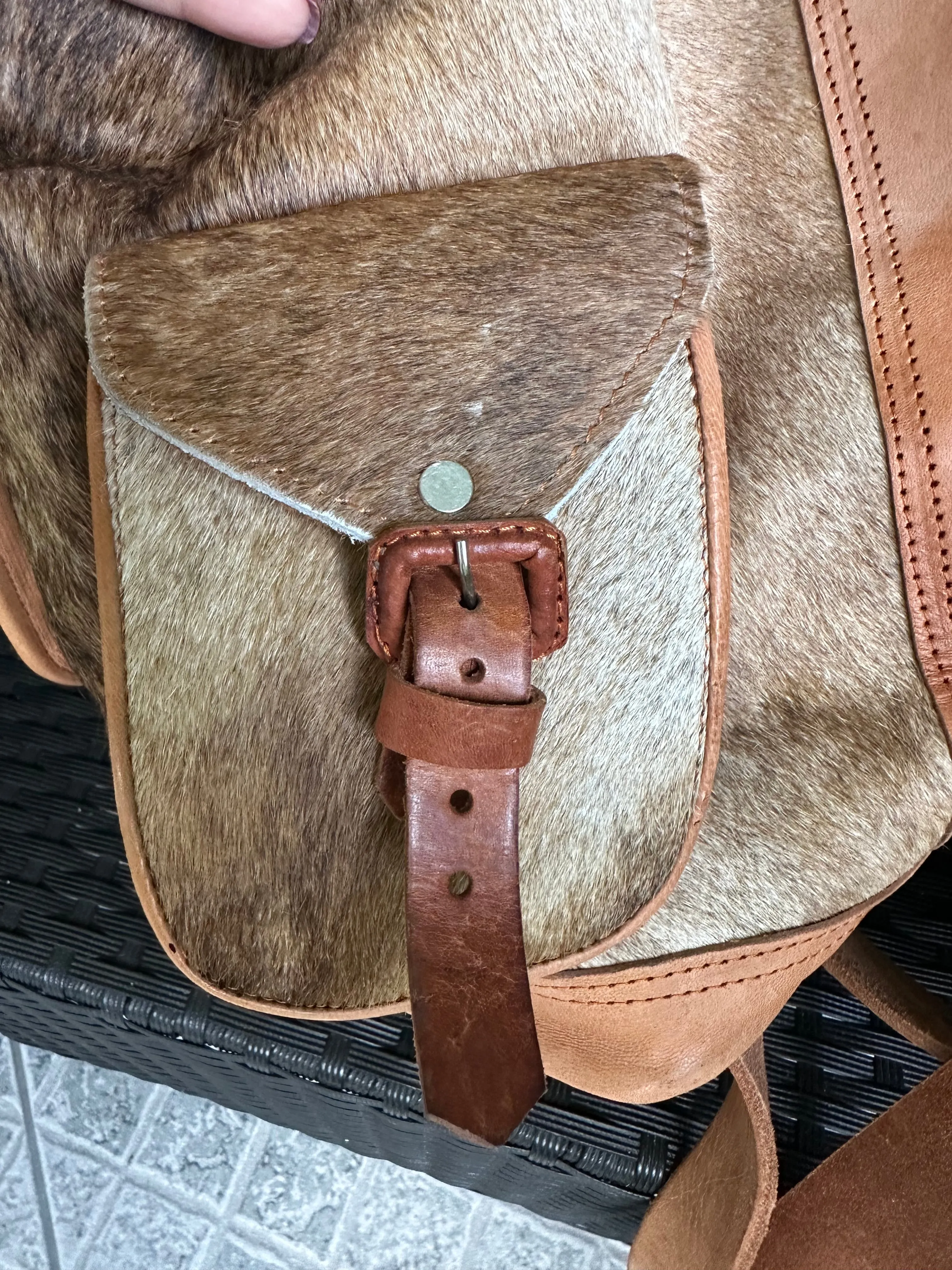 New Southwest Cowboy Hair on Cowhide Leather Oversized Backpack