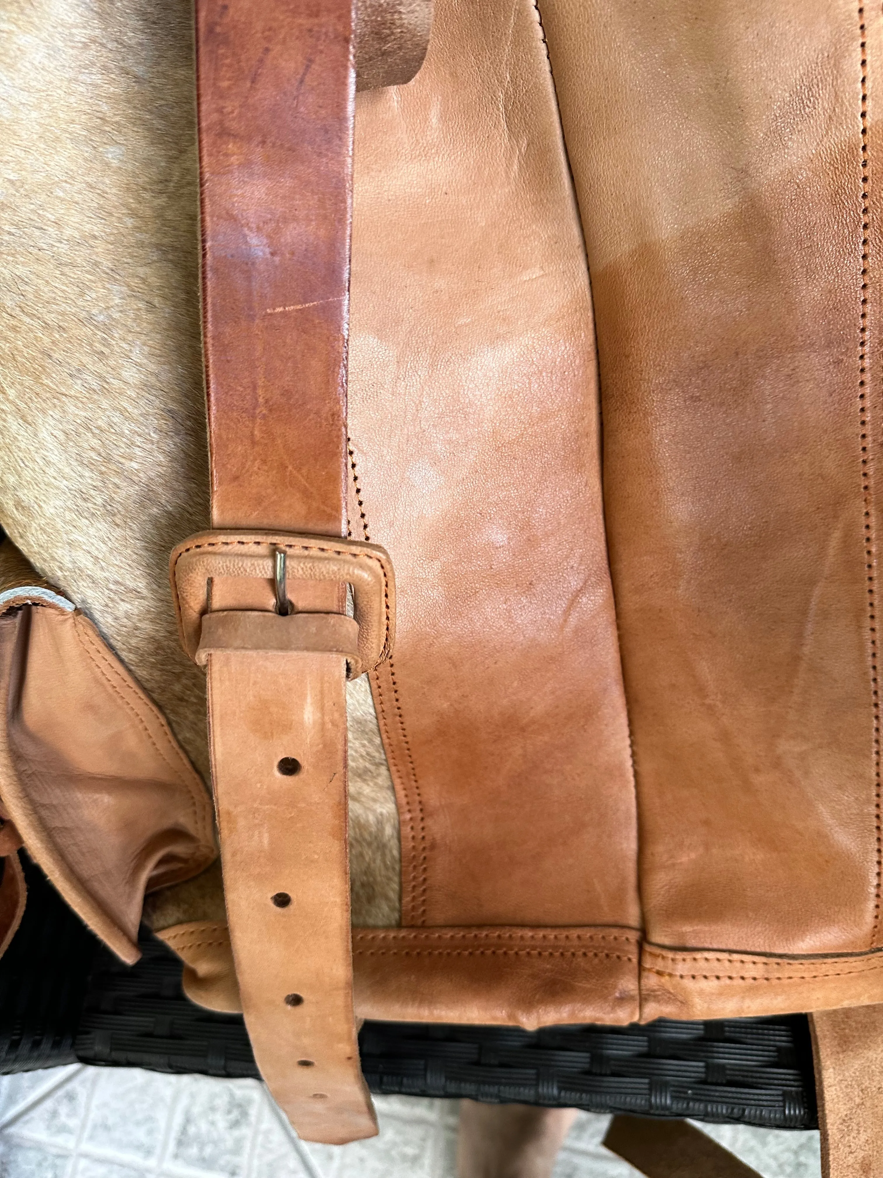 New Southwest Cowboy Hair on Cowhide Leather Oversized Backpack