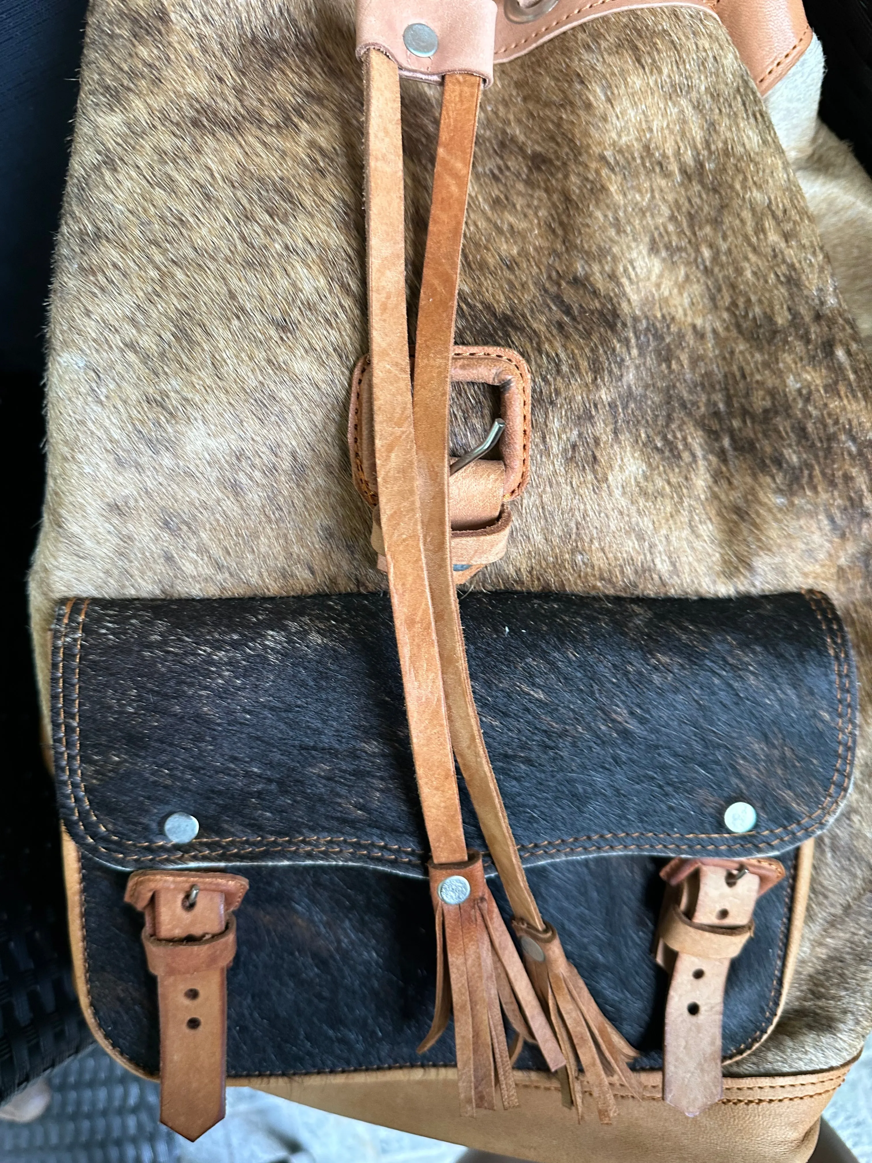 New Southwest Cowboy Hair on Cowhide Leather Oversized Backpack