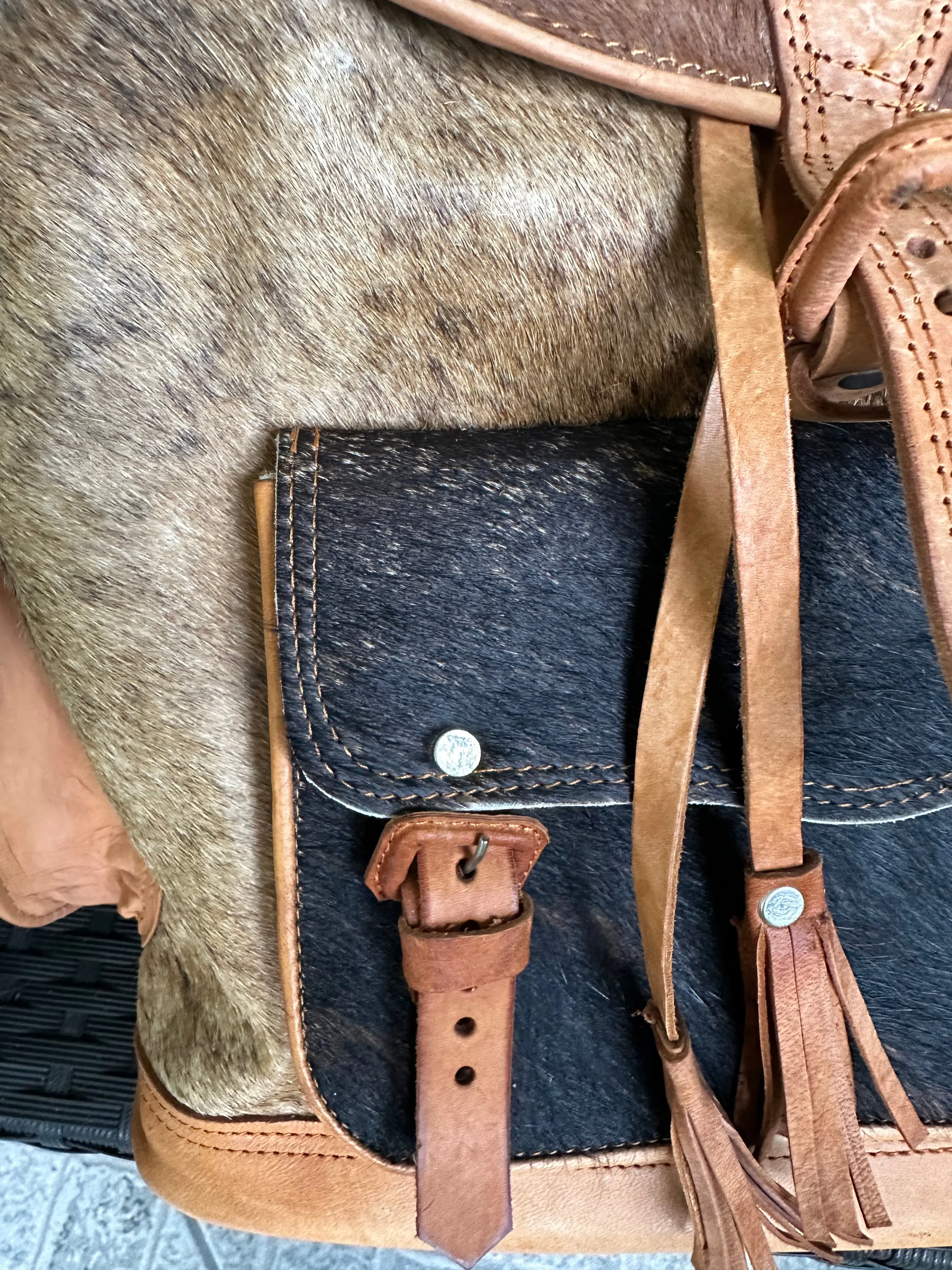 New Southwest Cowboy Hair on Cowhide Leather Oversized Backpack