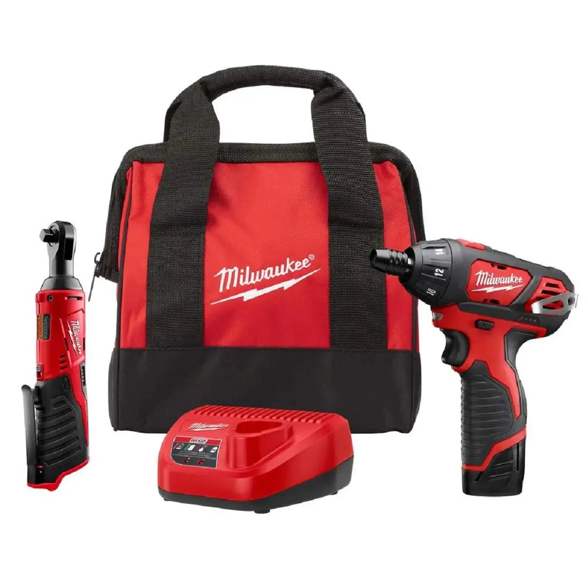 Open Box -  Milwaukee M12 12-Volt Lithium-Ion Cordless 3/8 in. Ratchet and Screwdriver Combo Kit (2-Tool) with Battery, Charger, Tool Bag