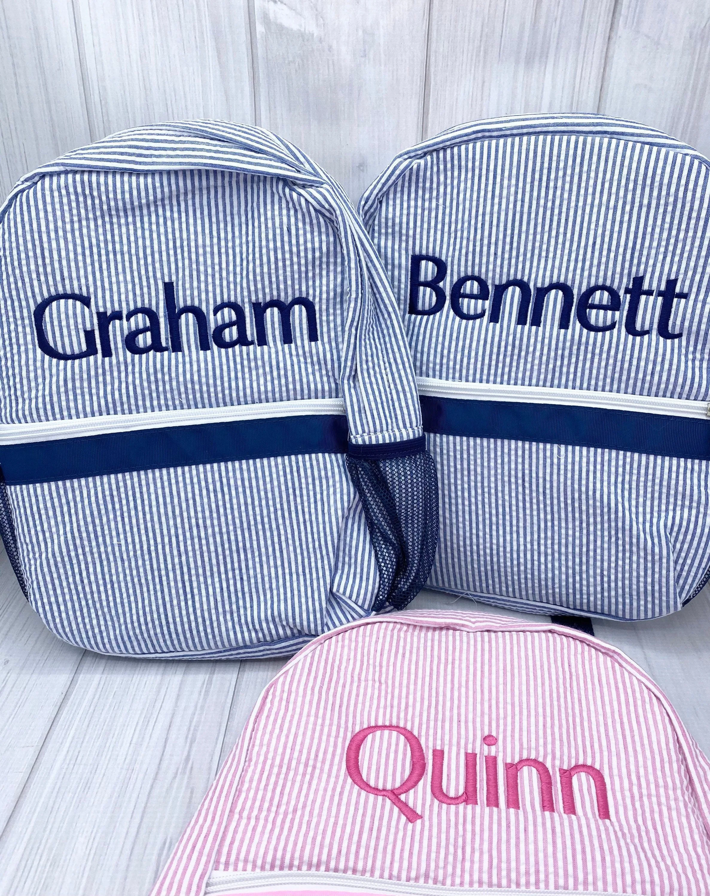 Personalization Seersucker Backpacks
