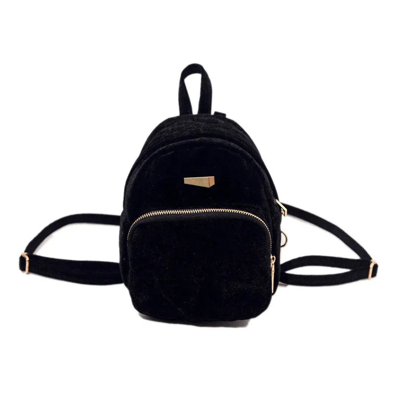 Promo: Backpack casual winter velvet rucksack small light girl school book shoulder bag mochilas feminina ZZ526