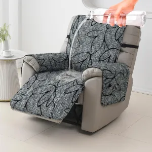 Quilted Recliner Water Repellent & Waterproof Cover for Small / Large - Intense Grey Abstract Floral