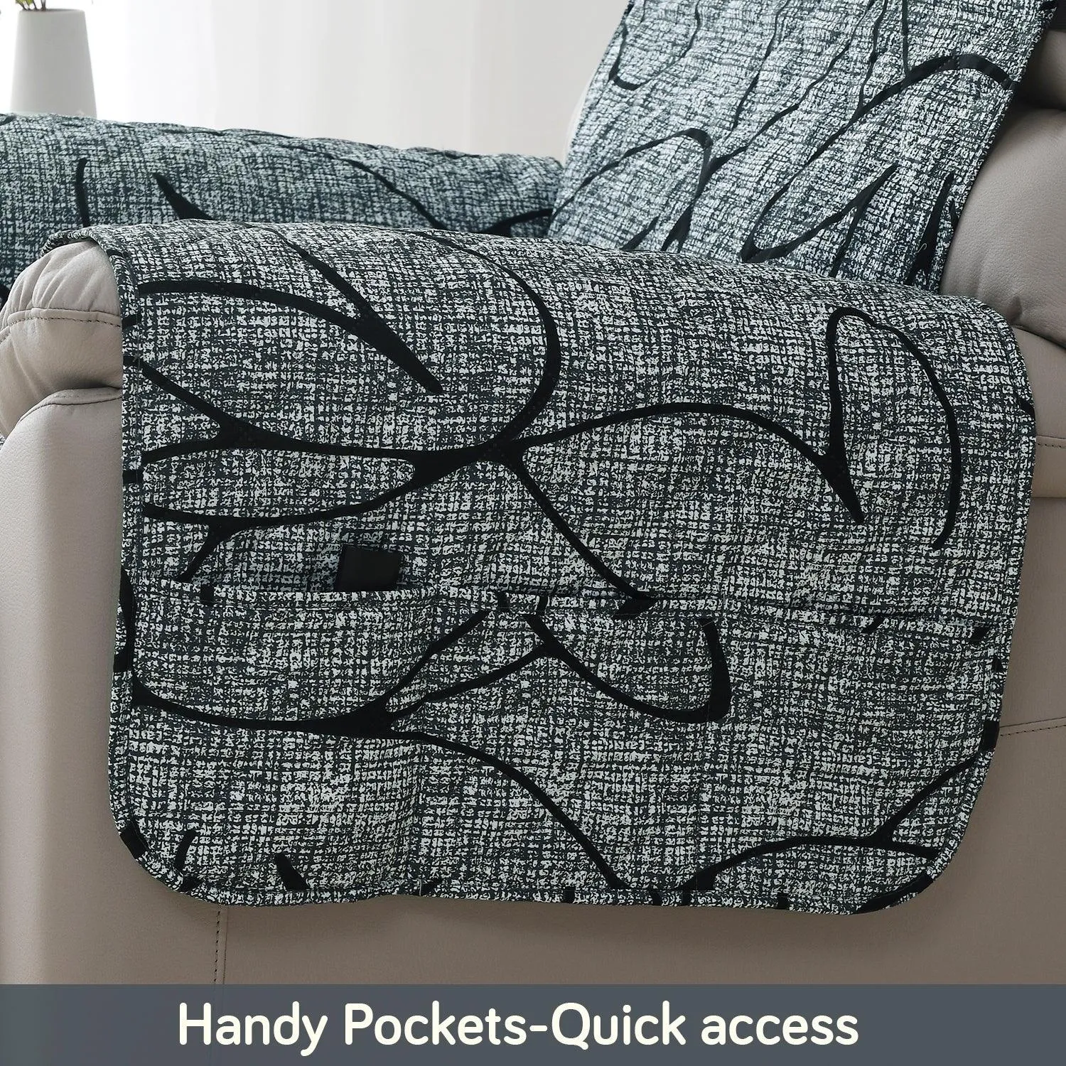 Quilted Recliner Water Repellent & Waterproof Cover for Small / Large - Intense Grey Abstract Floral