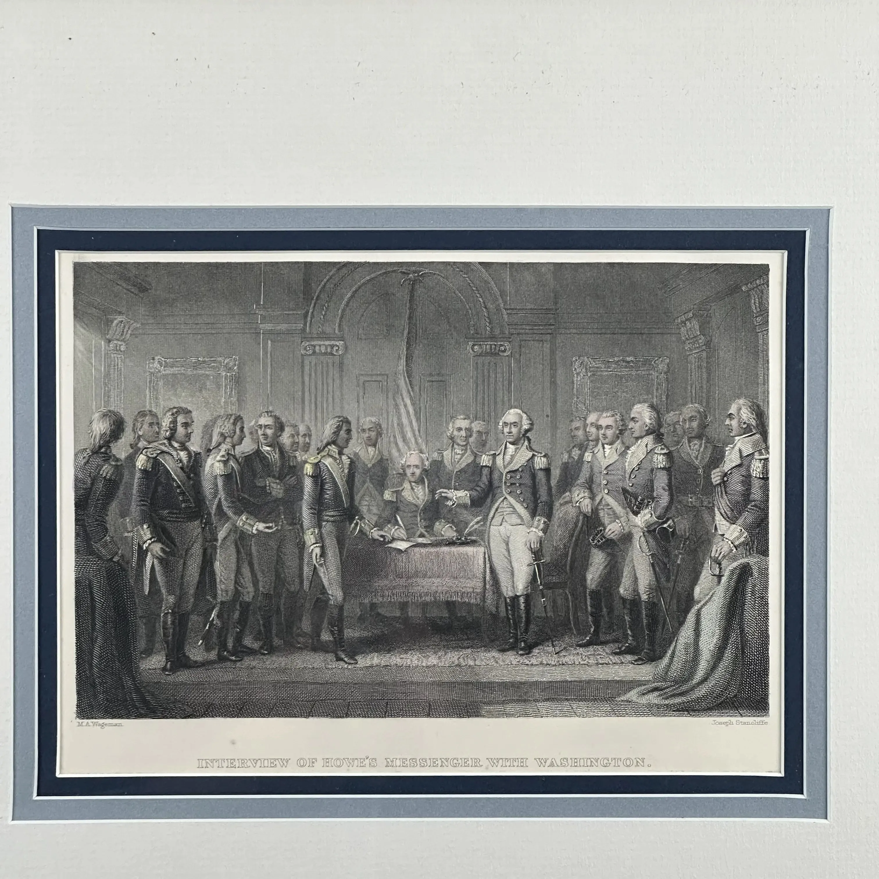 "Interview of Howe's Messenger with Washington" — Matted framed engraving