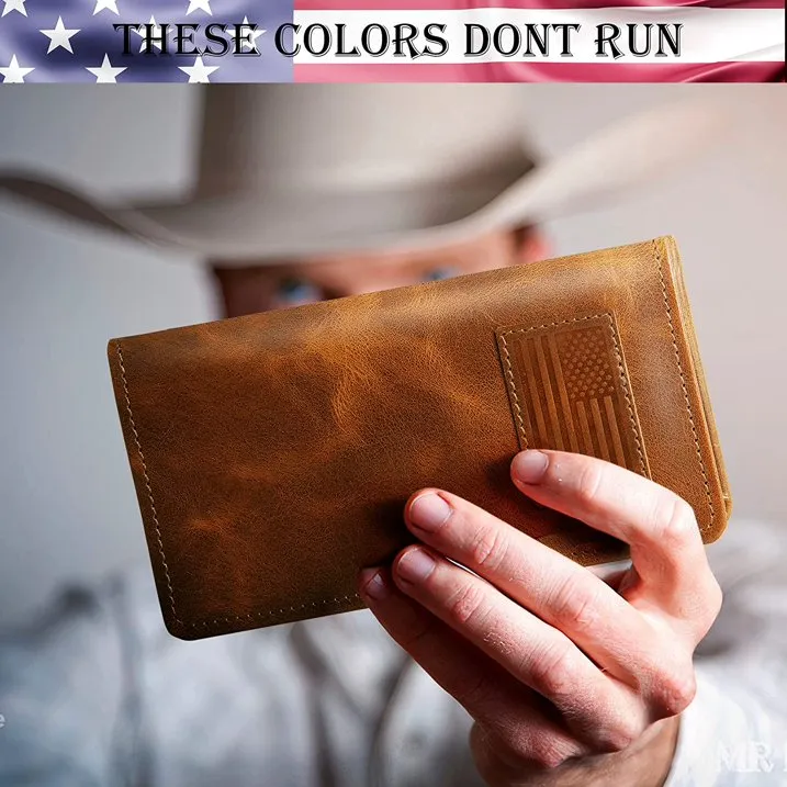 RAWHYD Leather American Flag Wallet for Men | Full-grain 6.75" x 3.5”