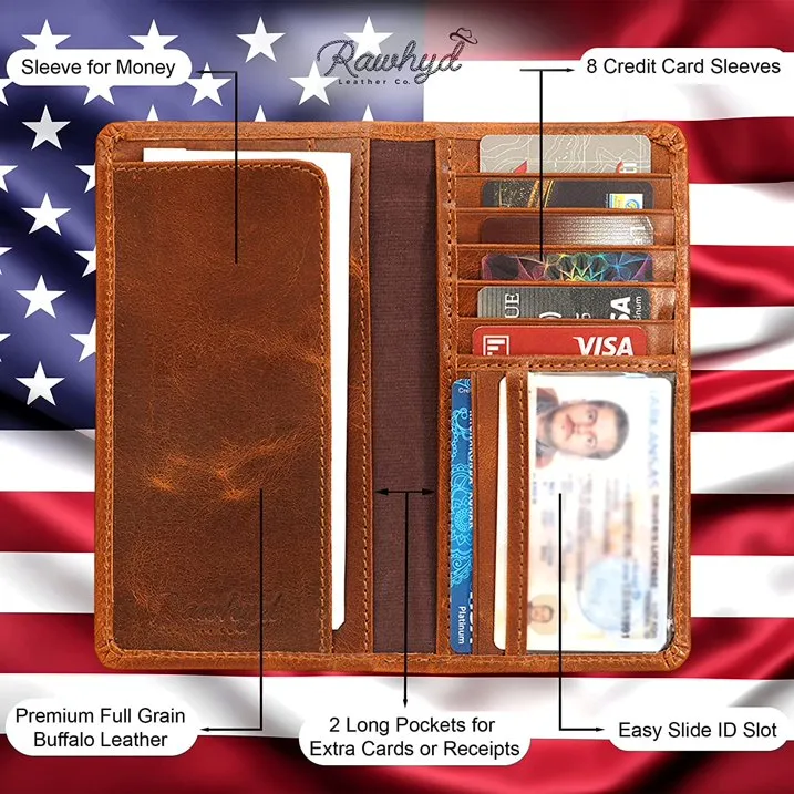 RAWHYD Leather American Flag Wallet for Men | Full-grain 6.75" x 3.5”