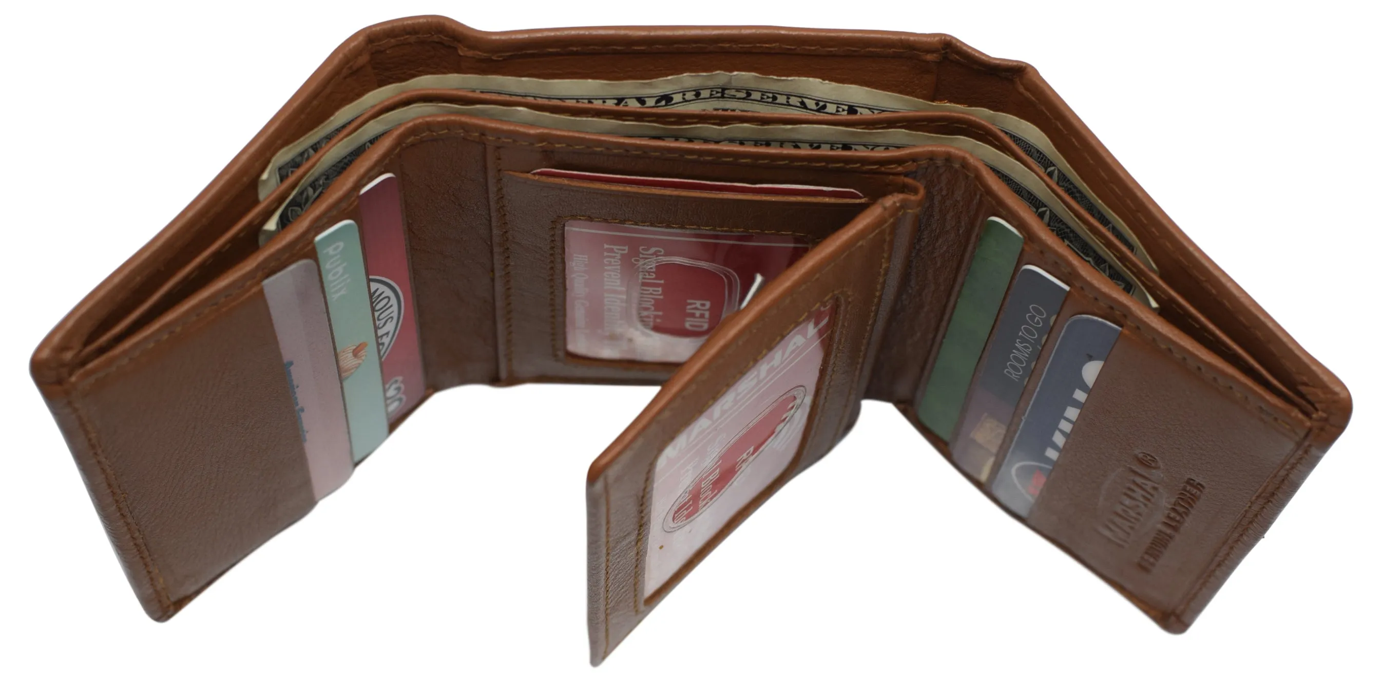 RFID Leather Trifold Wallet with 9 Card Slots 2 Note Pocket & 2 ID Windows