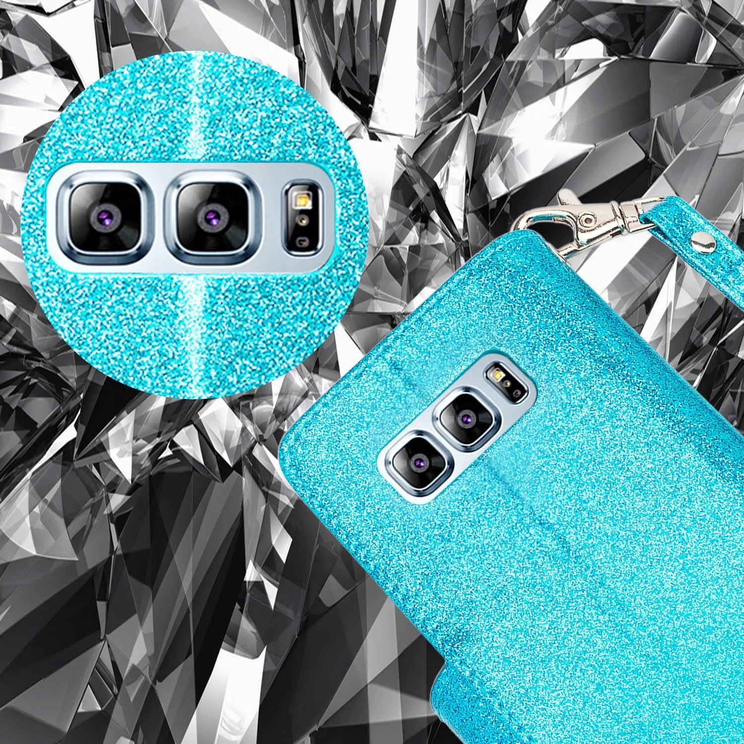 Samsung Galaxy Note 8 Case, Galaxy Note 8 Case, [Wrist Strap] Glitter Faux Leather Flip [Kickstand Feature] Protective Wallet Case Clutch - Teal