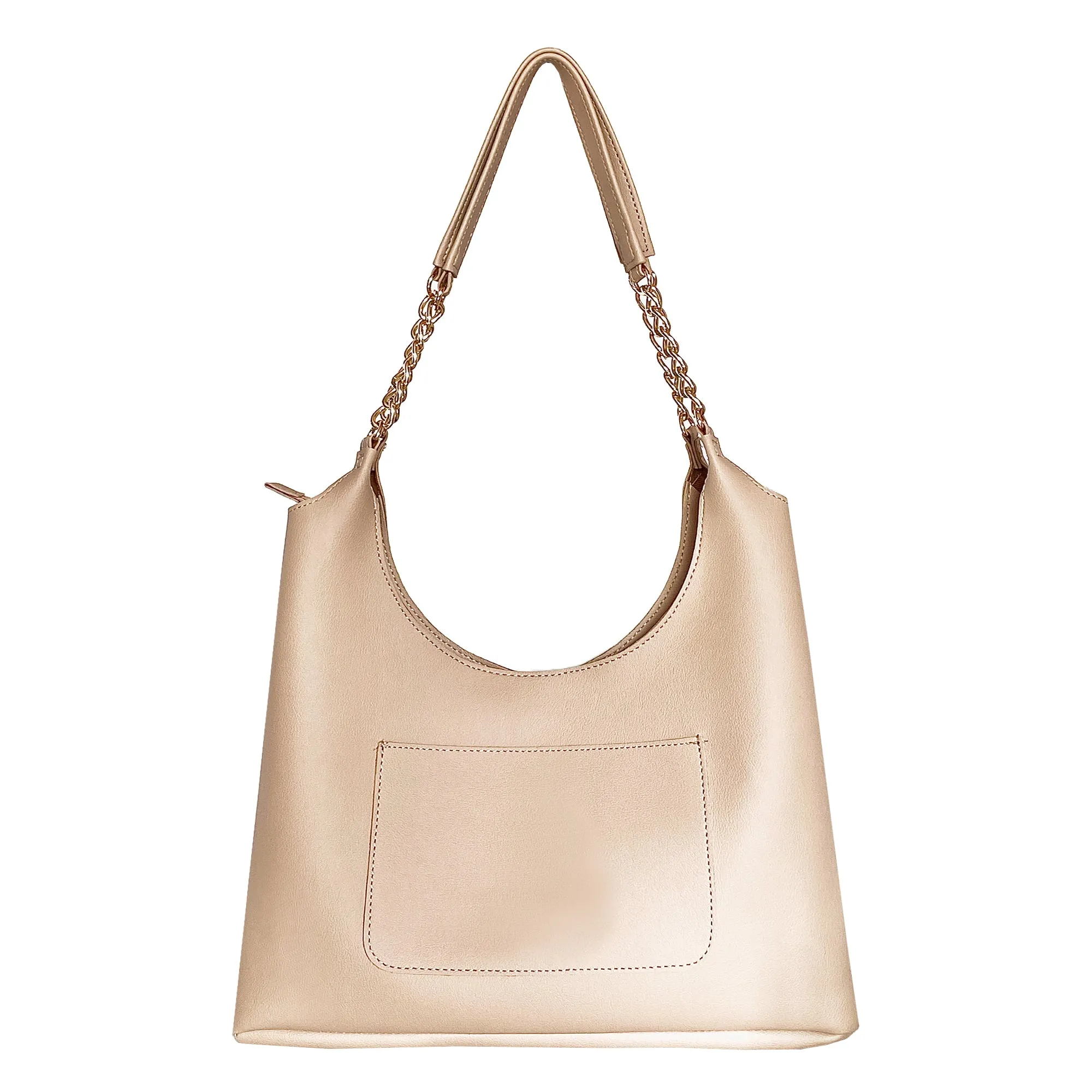 Shoulder Hobo Chain Bag Beige | Vegan Leather Women & Girl's Handbag