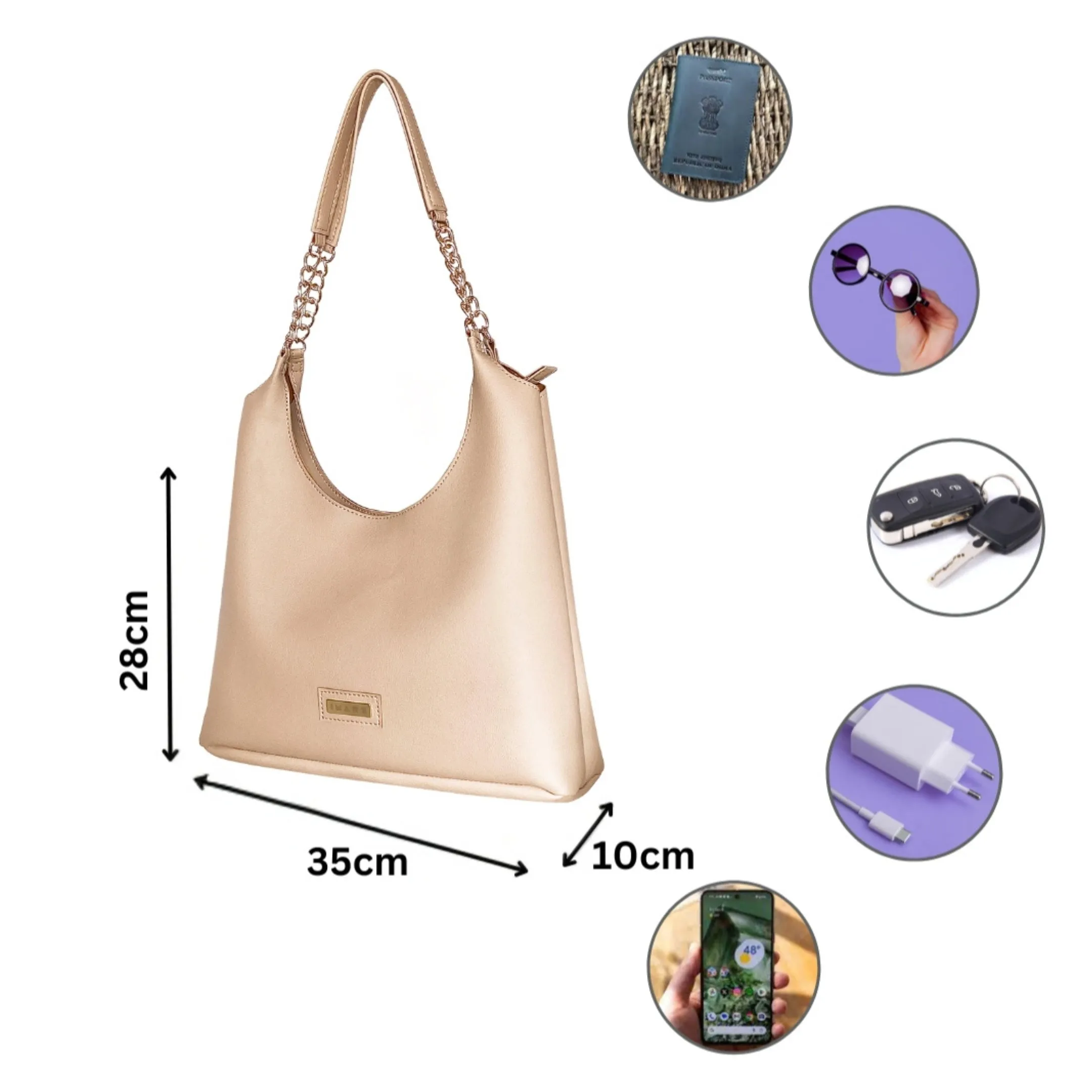Shoulder Hobo Chain Bag Beige | Vegan Leather Women & Girl's Handbag
