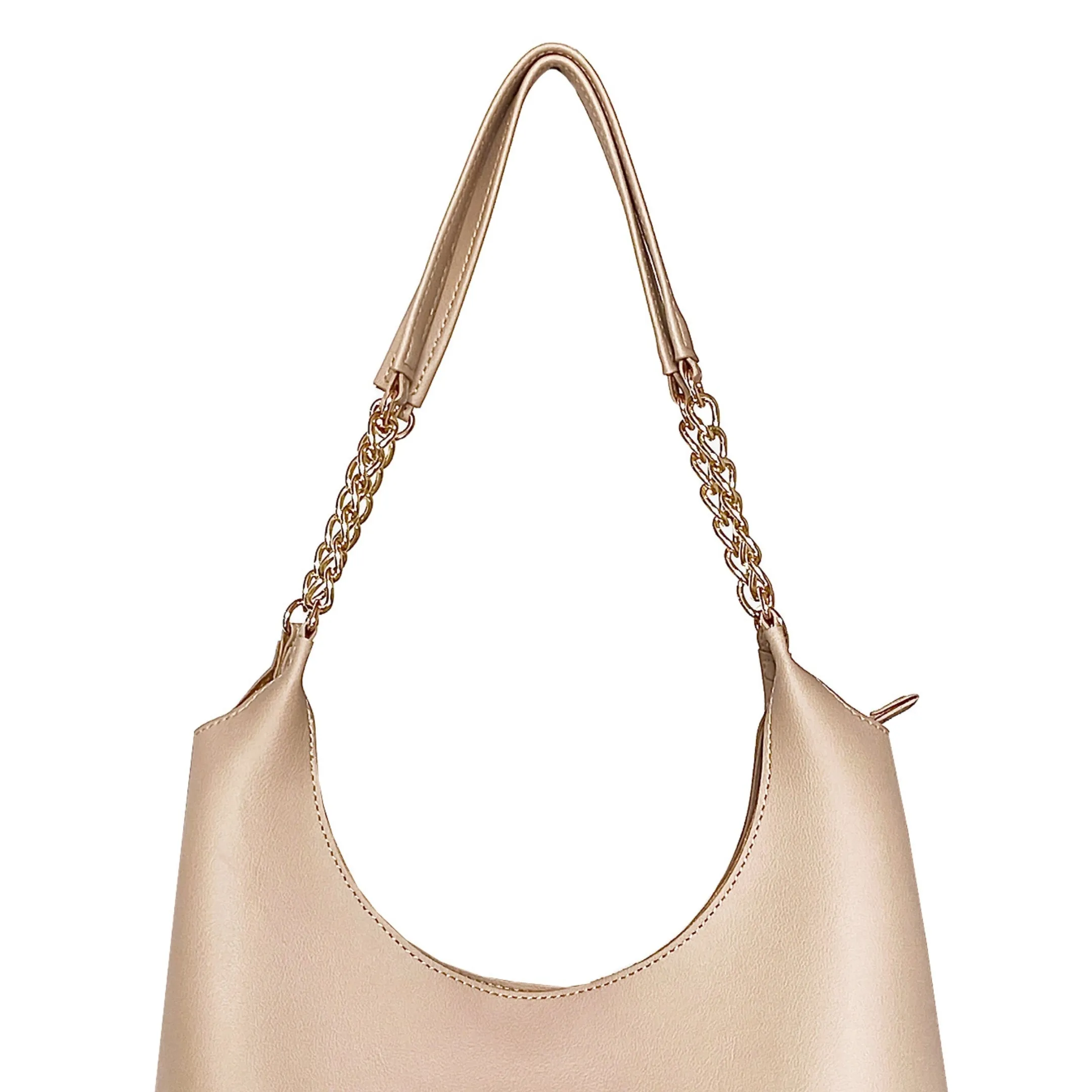 Shoulder Hobo Chain Bag Beige | Vegan Leather Women & Girl's Handbag