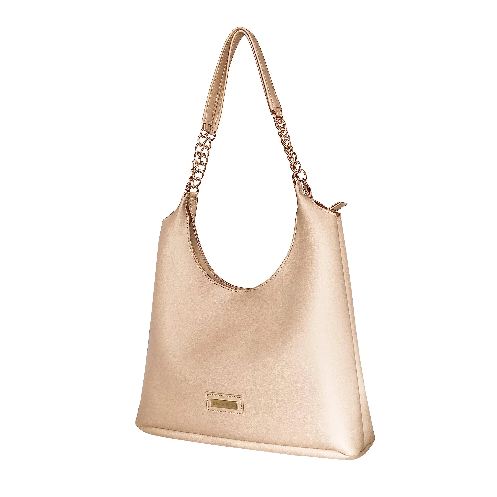 Shoulder Hobo Chain Bag Beige | Vegan Leather Women & Girl's Handbag