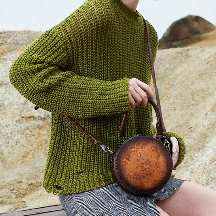 Small Women Circle Bag Leather Crossbody Bags Shoulder Bag Purses for Women