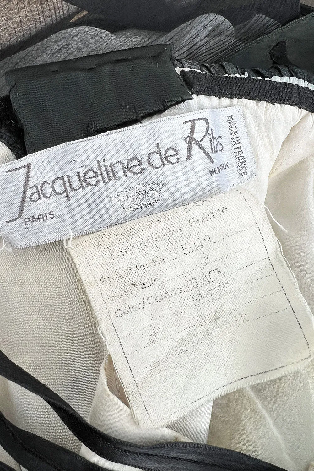 Stunning Spring 1986 Jacqueline de Ribes Black & Ivory Bias Cut Silk Chiffon Dress