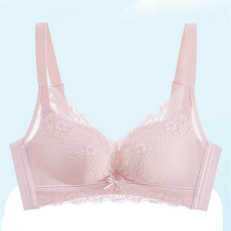 Underwear for women with small breasts, push-up, adjustable medium-thick lace bra, no wires, comfortable, breathable, side breast bra