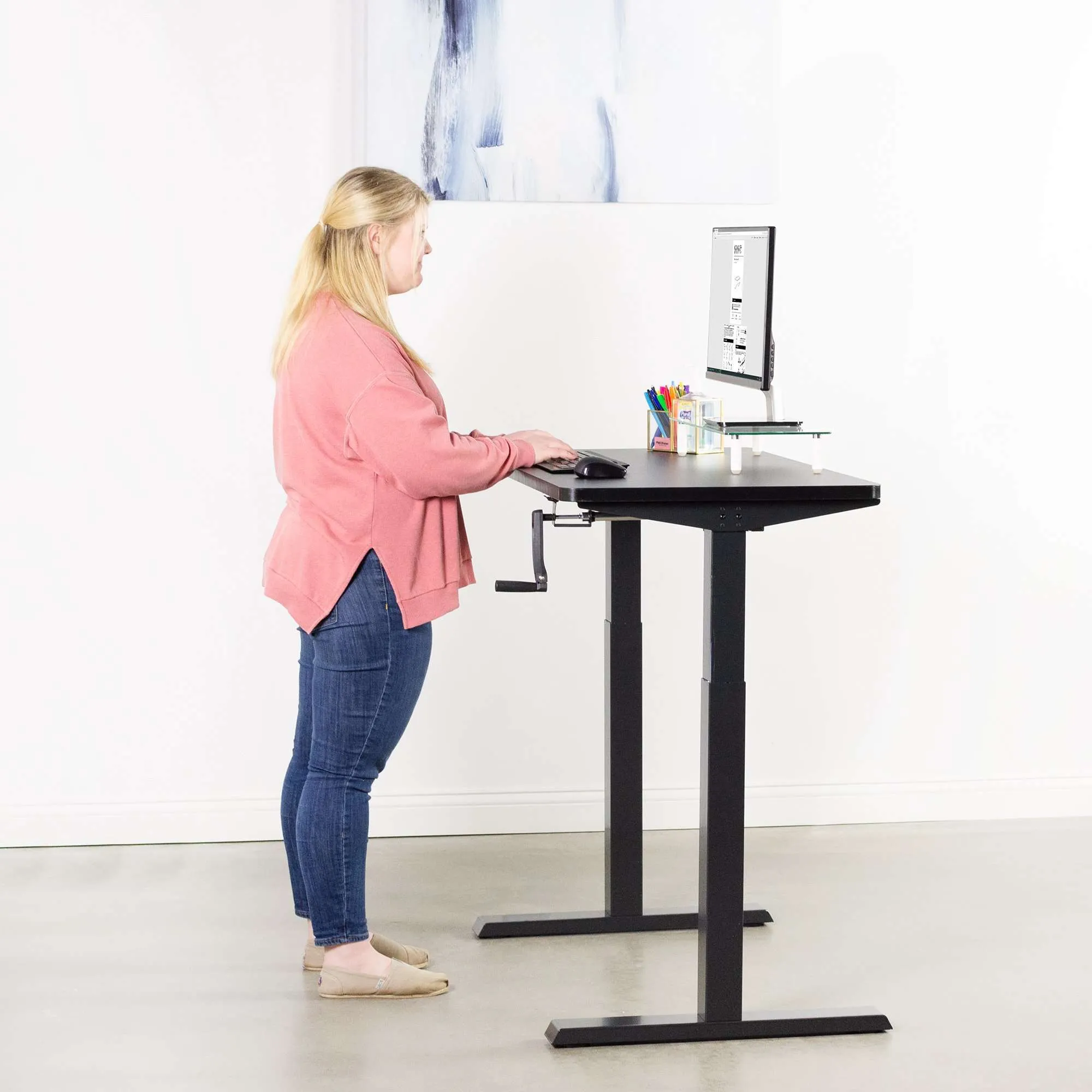 VIVO 43" x 24" Manual Height-Adjustable Desk w/ Crank, DESK-KIT-MB4B/MB4W/MB4C/MB4D/MB4E