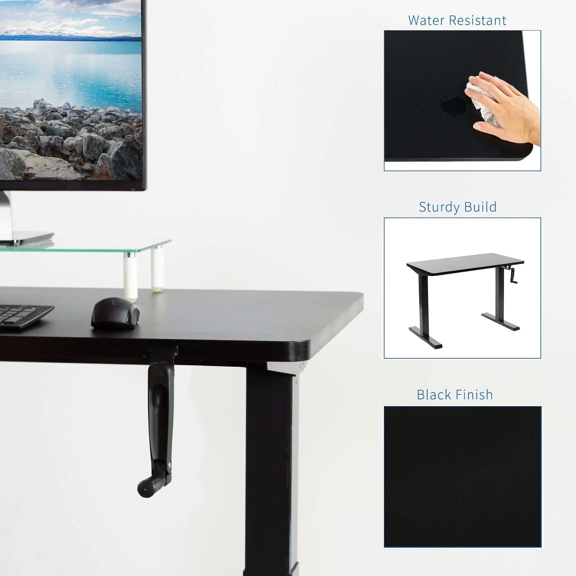 VIVO 43" x 24" Manual Height-Adjustable Desk w/ Crank, DESK-KIT-MB4B/MB4W/MB4C/MB4D/MB4E
