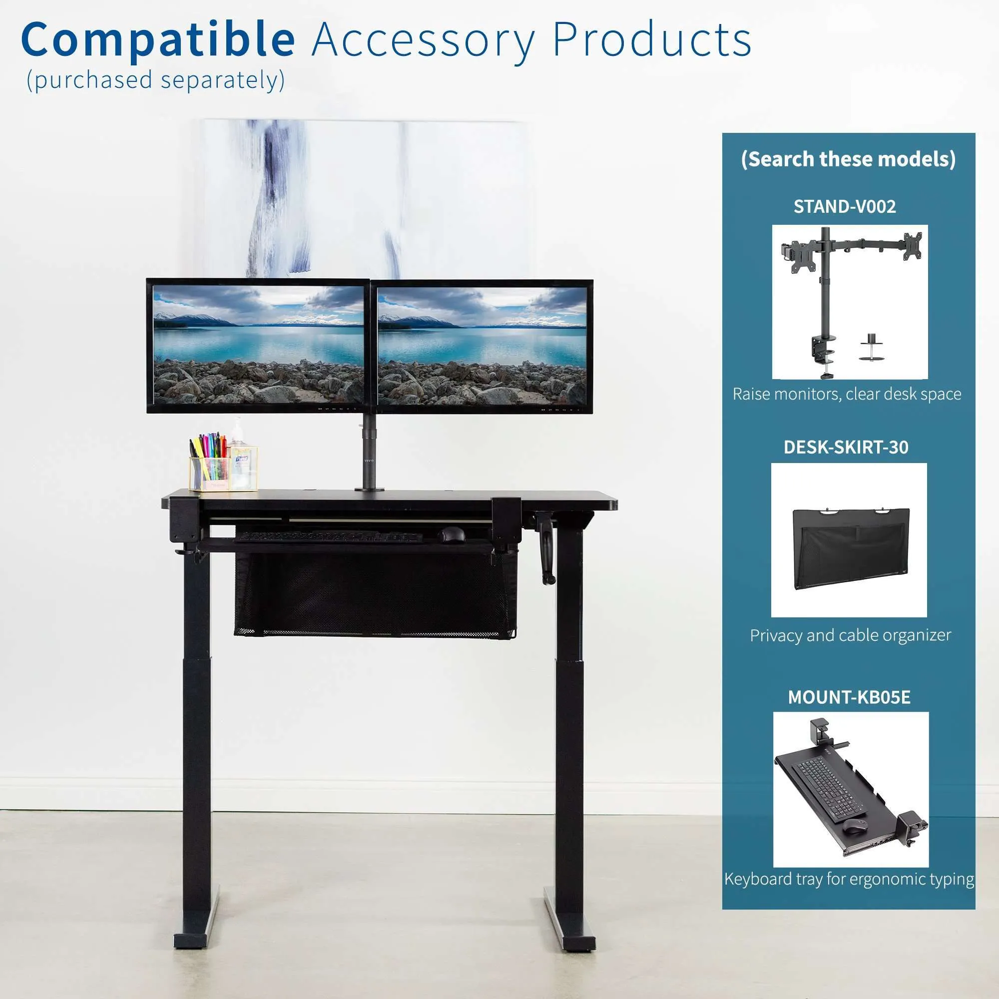 VIVO 43" x 24" Manual Height-Adjustable Desk w/ Crank, DESK-KIT-MB4B/MB4W/MB4C/MB4D/MB4E