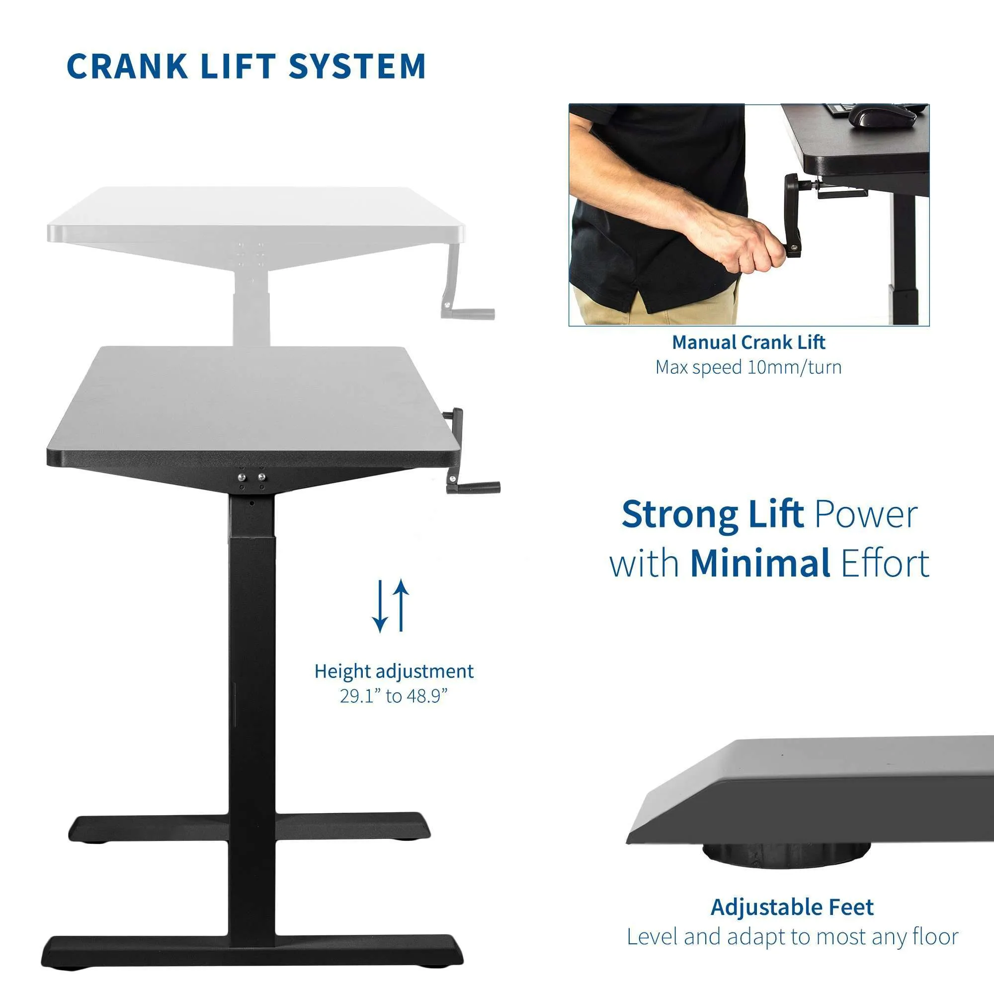 VIVO 43" x 24" Manual Height-Adjustable Desk w/ Crank, DESK-KIT-MB4B/MB4W/MB4C/MB4D/MB4E