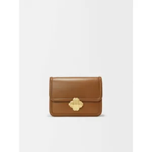 Women Leather Bag With Clover Clasp - Tobacco