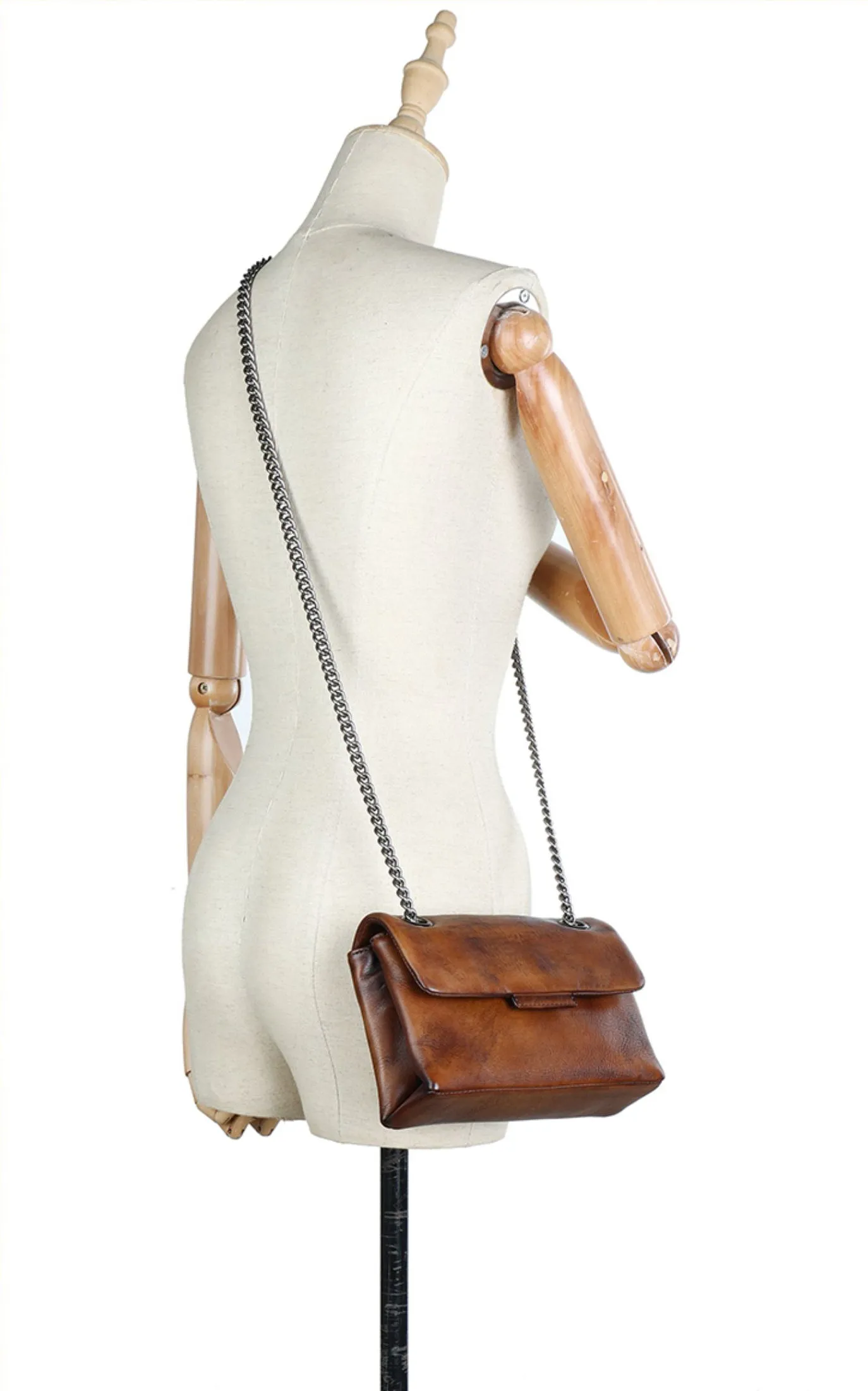 Womens Leather Crossbody Purse With Chain Strap Black Leather Shoulder Bag
