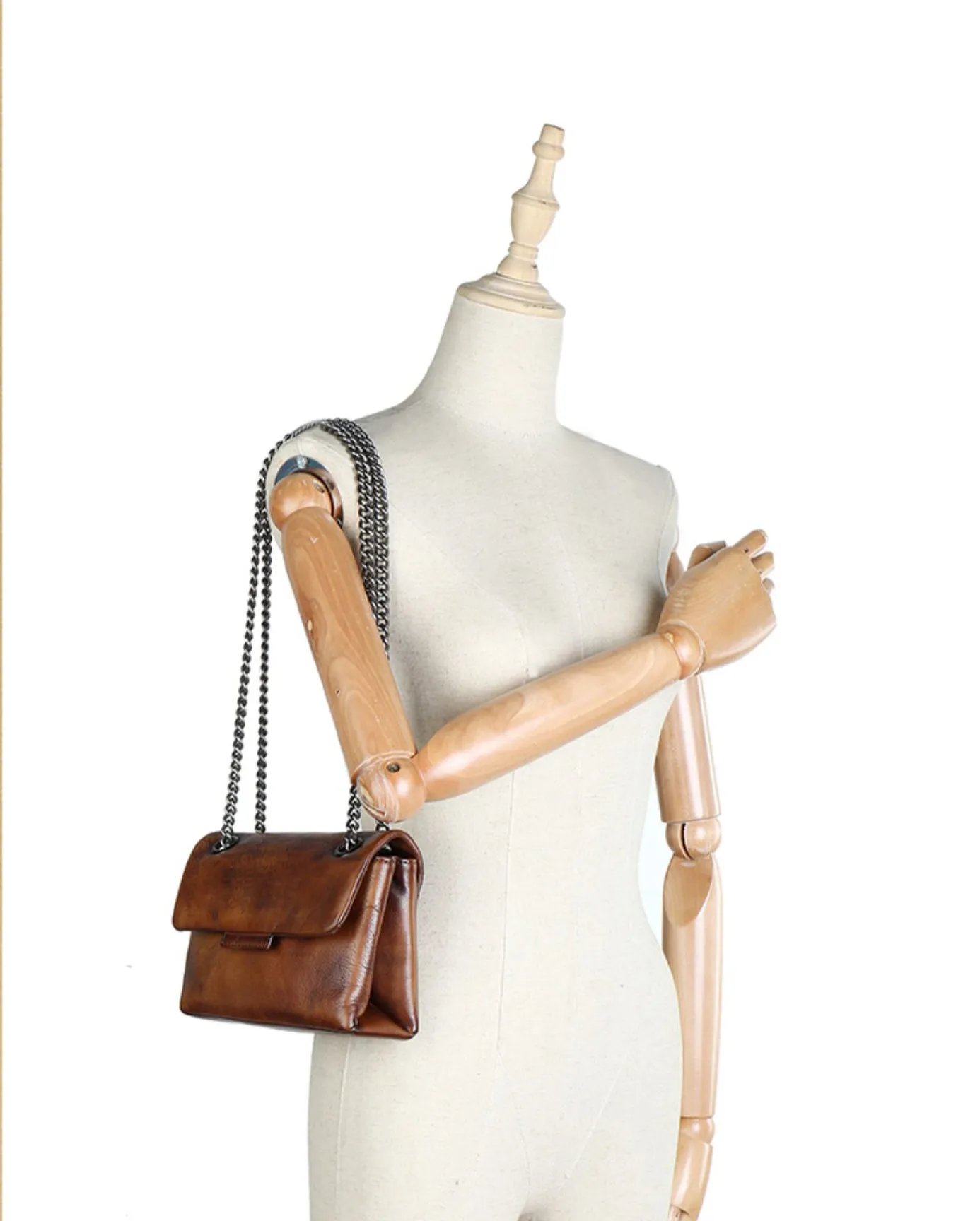Womens Leather Crossbody Purse With Chain Strap Black Leather Shoulder Bag