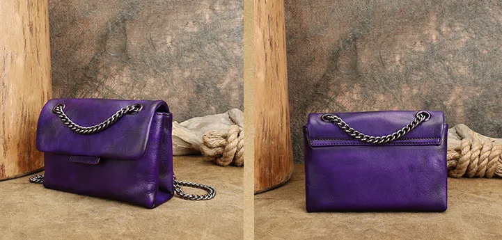 Womens Leather Crossbody Purse With Chain Strap Black Leather Shoulder Bag