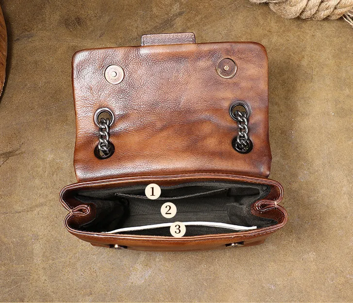 Womens Leather Crossbody Purse With Chain Strap Black Leather Shoulder Bag